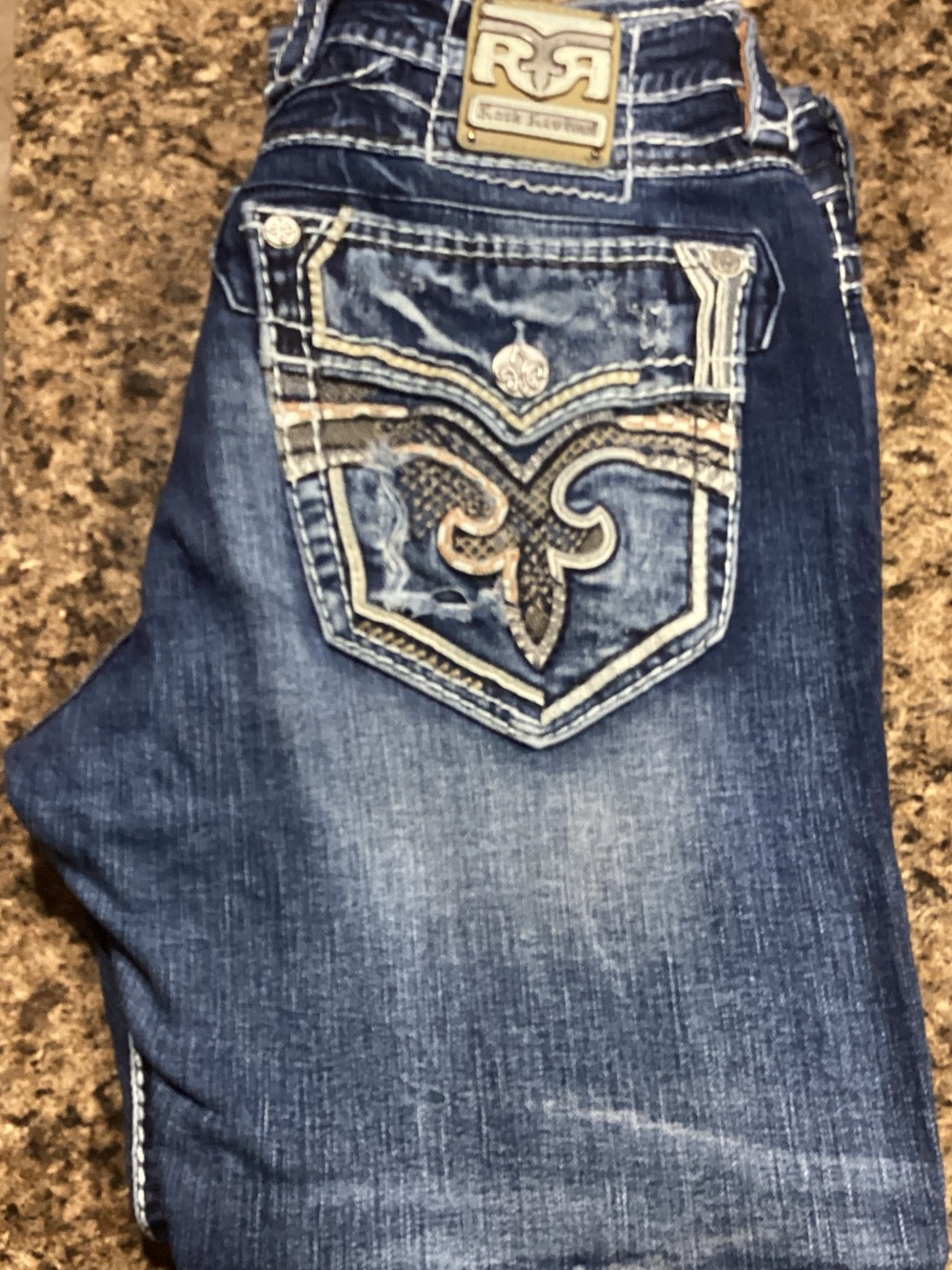 Rock Revival Blue Straight Jeans with Embroidered Back Pocket